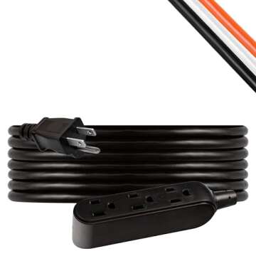 UltraPro 25 Ft Outdoor Extension Cord 3 Outlet Extension Cords Outlet Power Strip Long Extension Cord with Multiple Outlets Grounded Heavy Duty Extension Cord 16 Gauge UL Listed Black 36825-T1