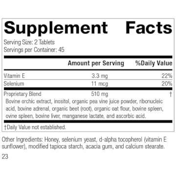 Standard Process Cataplex E - Whole Food RNA Supplement and Antioxidant with D-Alpha Tocopherol Vitamin E, Beet Root, Ascorbic Acid, Inositol, Selenium, and Honey - 90 Tablets