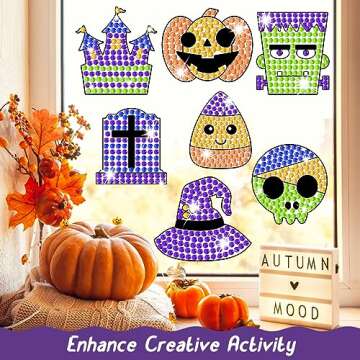 Qyeahkj 7pcs Halloween Arts and Crafts, Art Crafts Suncatcher Kits for Children Teenagers Kids at 6-8, DIY Diamond Painting Kits for Girls at 4 5 10 12 Classroom Activities Fall Halloween Art Project