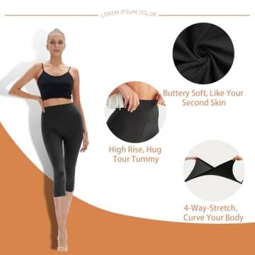 High Waisted Leggings for Women - No See Through Tummy Novelty Workout Yoga Pants with Pockets Reg & Plus Black