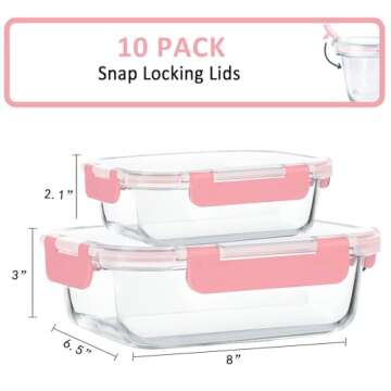 M MCIRCO 10-Pack Meal Prep Containers with Snap Locking Lids - Versatile Glass Storage