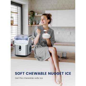 Countertop Nugget Ice Maker, Pebble Ice Maker Machine with 35lbs/24H Soft Ice, One-Click Operation Ice Machine with Self-Cleaning, Crushed Pellet Ice Makers for Home Bar/Party/RV/Camping