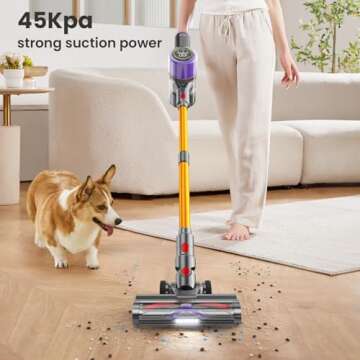 Cordless Vacuum Cleaner, 45Kpa 550W Powerful Vacuum Cleaners for Home , 60 Mins Stick Vacuum with Touch Screen, Anti-Tangle Roller Brush, Lightweight Vacuum Cordless for Pet Hair, Carpets, Hard Floors