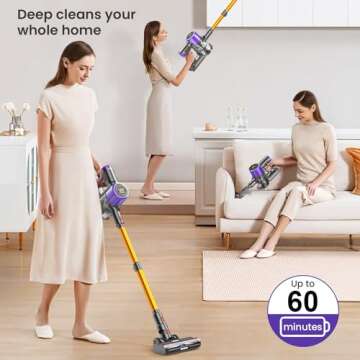 Cordless Vacuum Cleaner, 45Kpa 550W Powerful Vacuum Cleaners for Home , 60 Mins Stick Vacuum with Touch Screen, Anti-Tangle Roller Brush, Lightweight Vacuum Cordless for Pet Hair, Carpets, Hard Floors