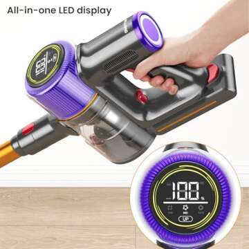 Cordless Vacuum Cleaner, 45Kpa 550W Powerful Vacuum Cleaners for Home , 60 Mins Stick Vacuum with Touch Screen, Anti-Tangle Roller Brush, Lightweight Vacuum Cordless for Pet Hair, Carpets, Hard Floors