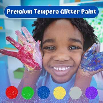 Rich Art Glitter Paint - Washable Tempera Paint For Kids - Non Toxic Watercolor Paint Set - Arts and Crafts for Kids Ages 4-6 - Made in The USA - 4 Fl Oz (6 Pack)