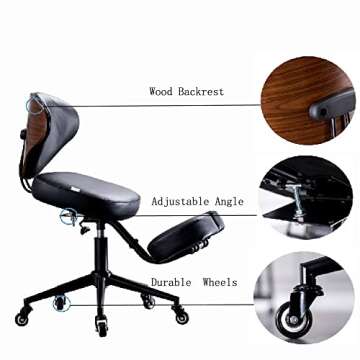 SITSEATSEE Ergonomic Kneeling Chair with Back Support - Adjustable Knee Chair Posture Chair - Office Chair for Back Pain Relief - Height & Angle Adjustable,Black