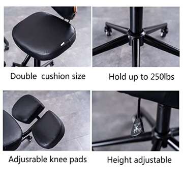 SITSEATSEE Ergonomic Kneeling Chair with Back Support - Adjustable Knee Chair Posture Chair - Office Chair for Back Pain Relief - Height & Angle Adjustable,Black