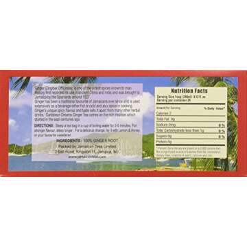 Caribbean Dreams Ginger Tea, 24 Tea Bags, 100% Ginger Root, Herbal, Natural, Caffeine Free Ginger Tea From Jamaica