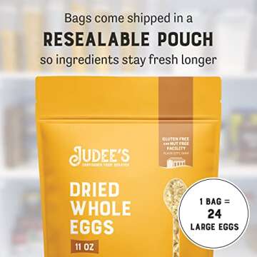 Judee’s Dried Whole Egg Powder 11 oz - Baking Supplies - Delicious and Gluten-Free for Breakfast, Baking, and Camping Meals - Simplifies Outdoor Cooking Preparation - Dried Eggs Powder