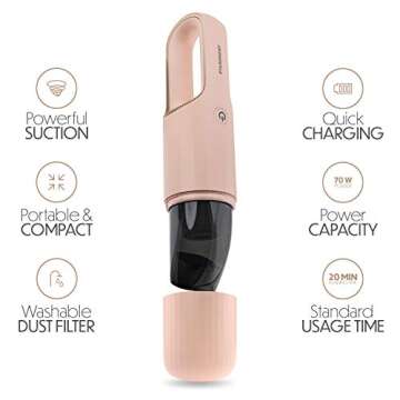 STARUMENT Portable Hand Vacuum Cleaner for Dust Pet Hair Dirt Home Car Interior, Furniture Lightweight Easy to Use, Compact Design Battery Rechargeable with USB-C Cable Pink