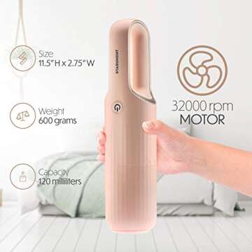 STARUMENT Portable Hand Vacuum Cleaner for Dust Pet Hair Dirt Home Car Interior, Furniture Lightweight Easy to Use, Compact Design Battery Rechargeable with USB-C Cable Pink