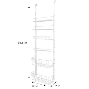 Smart Design Over The Door Adjustable Pantry Organizer Rack w/ 6 Adjustable Shelves - Steel Metal - Hanging - Wall Mount - Cans, Spice, Storage, Closet - Kitchen [White]