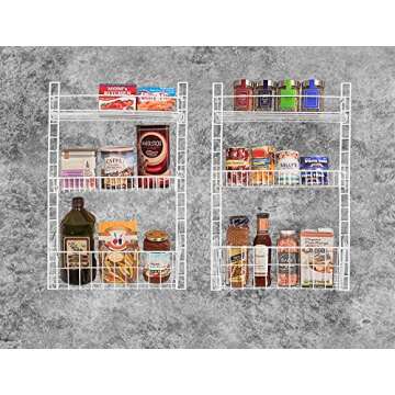 Smart Design Over The Door Adjustable Pantry Organizer Rack w/ 6 Adjustable Shelves - Steel Metal - Hanging - Wall Mount - Cans, Spice, Storage, Closet - Kitchen [White]