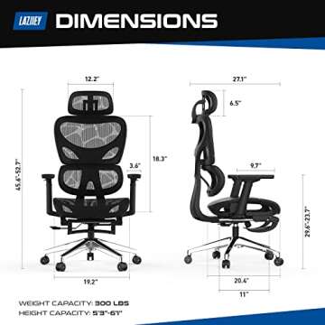 Ergonomic Office Chair, Mesh Home Desk Chairs with Footrest, High Back Computer Chair with Adjustable Arms Headrest Height for Office Home Work