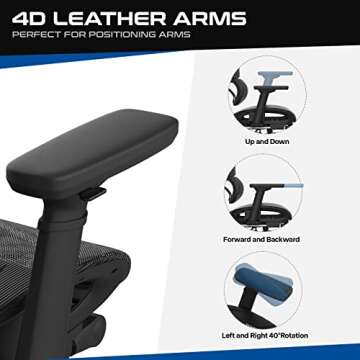 Ergonomic Office Chair, Mesh Home Desk Chairs with Footrest, High Back Computer Chair with Adjustable Arms Headrest Height for Office Home Work