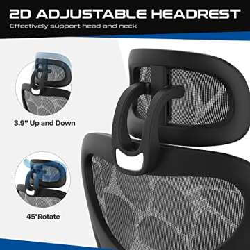 Ergonomic Office Chair, Mesh Home Desk Chairs with Footrest, High Back Computer Chair with Adjustable Arms Headrest Height for Office Home Work