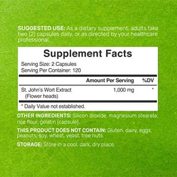 DEAL SUPPLEMENT St. John's Wort Extract 1000mg - 240* Capsules, Retains 3000mcg Active Hypericins | Premium North American Source