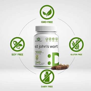 DEAL SUPPLEMENT St. John's Wort Extract 1000mg - 240* Capsules, Retains 3000mcg Active Hypericins | Premium North American Source