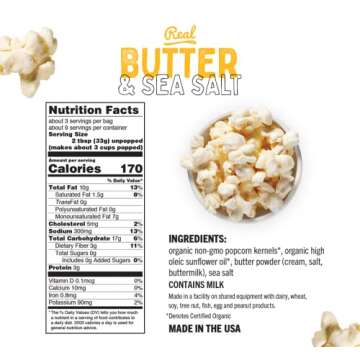 Quinn Movie Night Organic Microwave Popcorn Kit, Real Butter & Sea Salt (8) Gift Pack, Non-GMO, Gluten Free, Gourmet Popcorn Kernels (8 Bags)