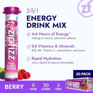 Zipfizz Energy Drink Powder - Berry Flavor, 12 Pack | Sugar-Free Hydration & Vitamins