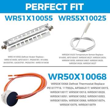 WR51X10055 Refrigerator Defrost Heater Kit WR55X10025 Temperature Sensor WR50X10068 High Limit Thermostat Fit for GE by Romalon