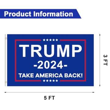 Trump 2024 Flag 3x5FT Outdoor, Trump Merchandise Take America Back 2 PACK Trump Flag 2024 Heavy Duty Banner for Outside Party Supplies for Yard Signs, Home Indoor Outdoor Decor with 2 Brass Grommets