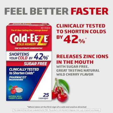 Cold-EEZE Sugar-Free, Natural Wild Cherry Zinc Lozenges, Homeopathic Cold Remedy, Shortens The Common Cold, Sore Throat, Cough, Congestion & Post Nasal Drip, 25 Ct