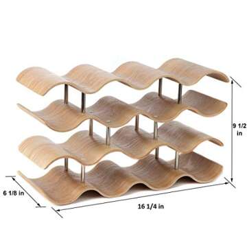 Lily's Home Countertop Wave Wine Rack, Wood, Elegant and Modern, Table Top Wine Storage (Oak, 14 Bottles)