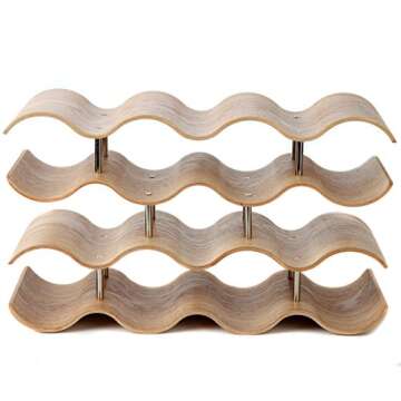 Lily's Home Countertop Wave Wine Rack, Wood, Elegant and Modern, Table Top Wine Storage (Oak, 14 Bottles)