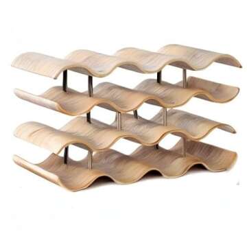 Lily's Home Countertop Wave Wine Rack, Wood, Elegant and Modern, Table Top Wine Storage (Oak, 14 Bottles)