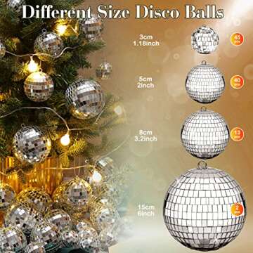 100 Pcs Mirror Disco Balls Decorations Different Sizes Bulk Silver Disco Balls Ornaments Hanging Disco Balls for Christmas Tree Dance Music 50s 60s 70s Disco Themed Party Decor (1,2,3,6)