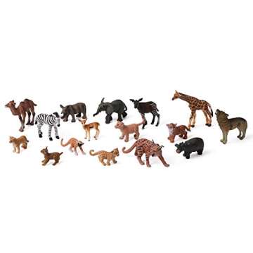 16pcs Baby Safari Animals Figures Realistic Wildlife Creatures Figurines Baby Animals African Jungle Zoo Miniature Toys Cake Toppers Birthday Gift for Kids