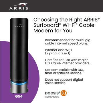 ARRIS (G54) - Cable Modem Router Combo - Fast DOCSIS 3.1 Multi-Gigabit & BE 18000 WiFi 7 Router Comcast Xfinity, Cox, Spectrum Quad-Band 1, Up to 18 Gbps Max Speed