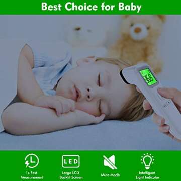 Forehead Thermometer for Fever, Digital Medical Infrared Thermometer for Baby, Kids and Adults, Non-Contact Temporal Thermometer with Instant Accurate Reading, Fever Alarm and Memory Function