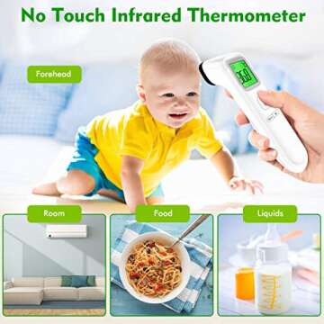 Forehead Thermometer for Fever, Digital Medical Infrared Thermometer for Baby, Kids and Adults, Non-Contact Temporal Thermometer with Instant Accurate Reading, Fever Alarm and Memory Function