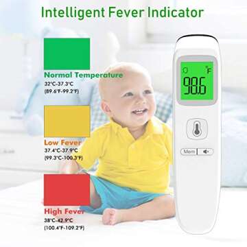 Forehead Thermometer for Fever, Digital Medical Infrared Thermometer for Baby, Kids and Adults, Non-Contact Temporal Thermometer with Instant Accurate Reading, Fever Alarm and Memory Function