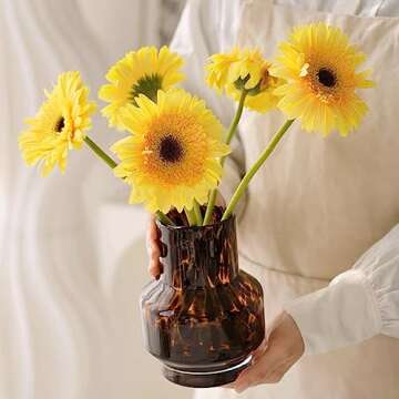 Ceramic Flower Vase, Unique Vase for Home Office Table Decor Housewarming Festival Gift (Amber)