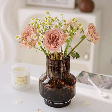 Ceramic Flower Vase, Unique Vase for Home Office Table Decor Housewarming Festival Gift (Amber)