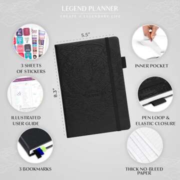 Legend Planner – Weekly & Monthly Life Planner to Hit Your Goals & Live Happier. Organizer Notebook & Productivity Journal. A5 (Black)