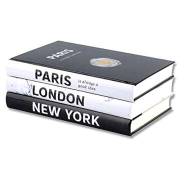 3 Pieces Fashion Decorative Books,Hardcover Modern Decorative Book Stack,Fashion Design Book Set,Display Books for Coffee Tables/Shelves(Paris/New York/London)