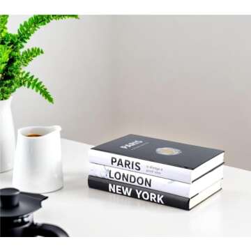 3 Pieces Fashion Decorative Books,Hardcover Modern Decorative Book Stack,Fashion Design Book Set,Display Books for Coffee Tables/Shelves(Paris/New York/London)