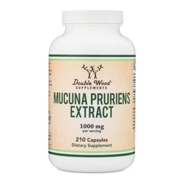 Mucuna Pruriens Extract Capsules - Dopamine Boosting Supplement - 210 Count, 1,000mg Per Serving, 20% (from Velvet Bean) (for Mood and Motivation Support) Third Party Tested by Double Wood