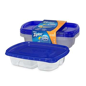 Ziploc Food Storage Meal Prep Containers Reusable for Kitchen Organization, Smart Snap Technology, Dishwasher Safe, Divided Rectangle, 2 Count