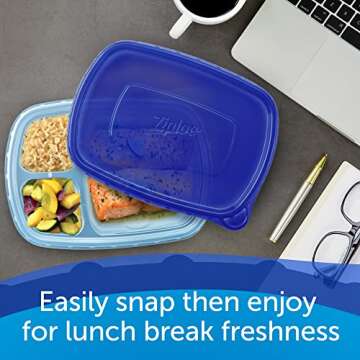 Ziploc Food Storage Meal Prep Containers Reusable for Kitchen Organization, Smart Snap Technology, Dishwasher Safe, Divided Rectangle, 2 Count