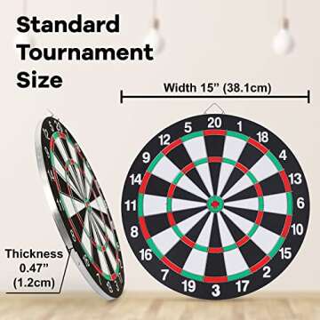 Dart Board Set,Double-Sided 15 Inch Dartboard Game with 6 Steel-Plastic Darts,Man Cave Stuff for Adults,Bars,Arcades,Billiard Rooms,Family Leisure Sport