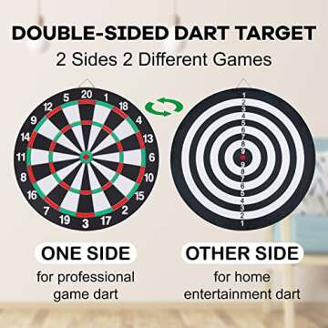 Dart Board Set,Double-Sided 15 Inch Dartboard Game with 6 Steel-Plastic Darts,Man Cave Stuff for Adults,Bars,Arcades,Billiard Rooms,Family Leisure Sport