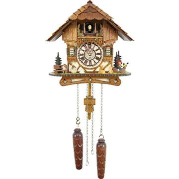 Cuckoo-Palace German Cuckoo Clock - Blackforest Hillside Chalet with Wonderful Animals with Quartz Movement - 10 1/4 inches Height