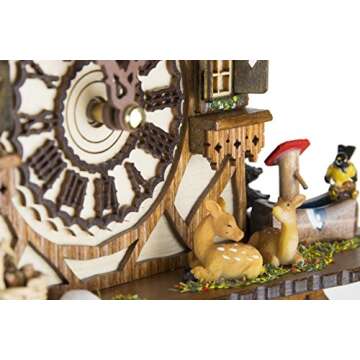 Cuckoo-Palace German Cuckoo Clock - Blackforest Hillside Chalet with Wonderful Animals with Quartz Movement - 10 1/4 inches Height