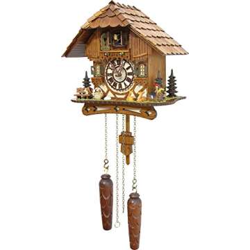 Cuckoo-Palace German Cuckoo Clock - Blackforest Hillside Chalet with Wonderful Animals with Quartz Movement - 10 1/4 inches Height